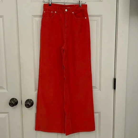 Urban outfitters BDG red corduroy wide leg flare pants size 25 high and wide - Picture 1 of 6